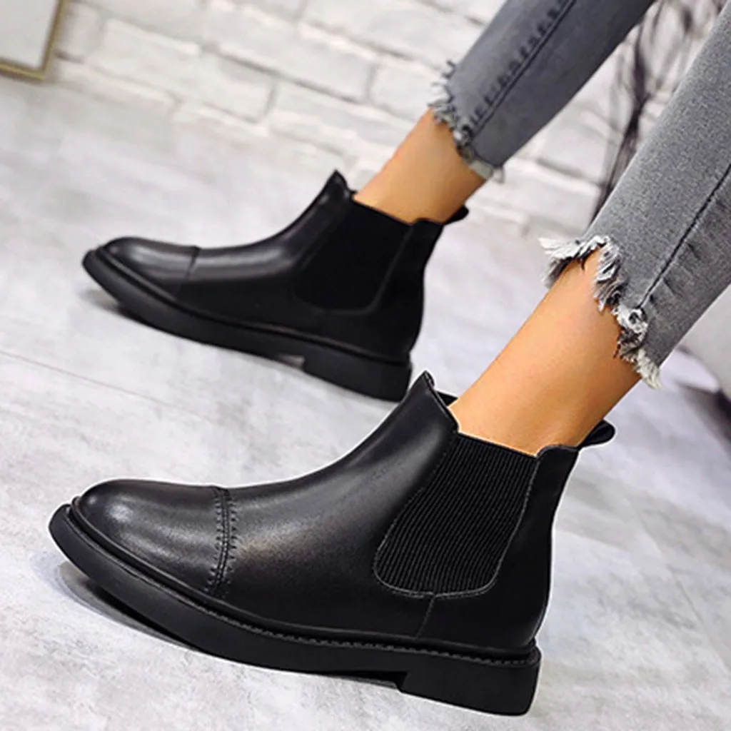 Женские повседневные красивые эластичные ботинки без застежки однотонные в