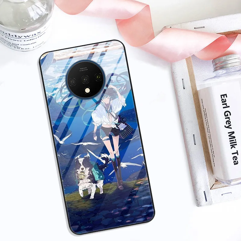 

Case For Oneplus 7T Back Phone Cover Black TPU Silicone Bumper With Tempered Glass Series 3