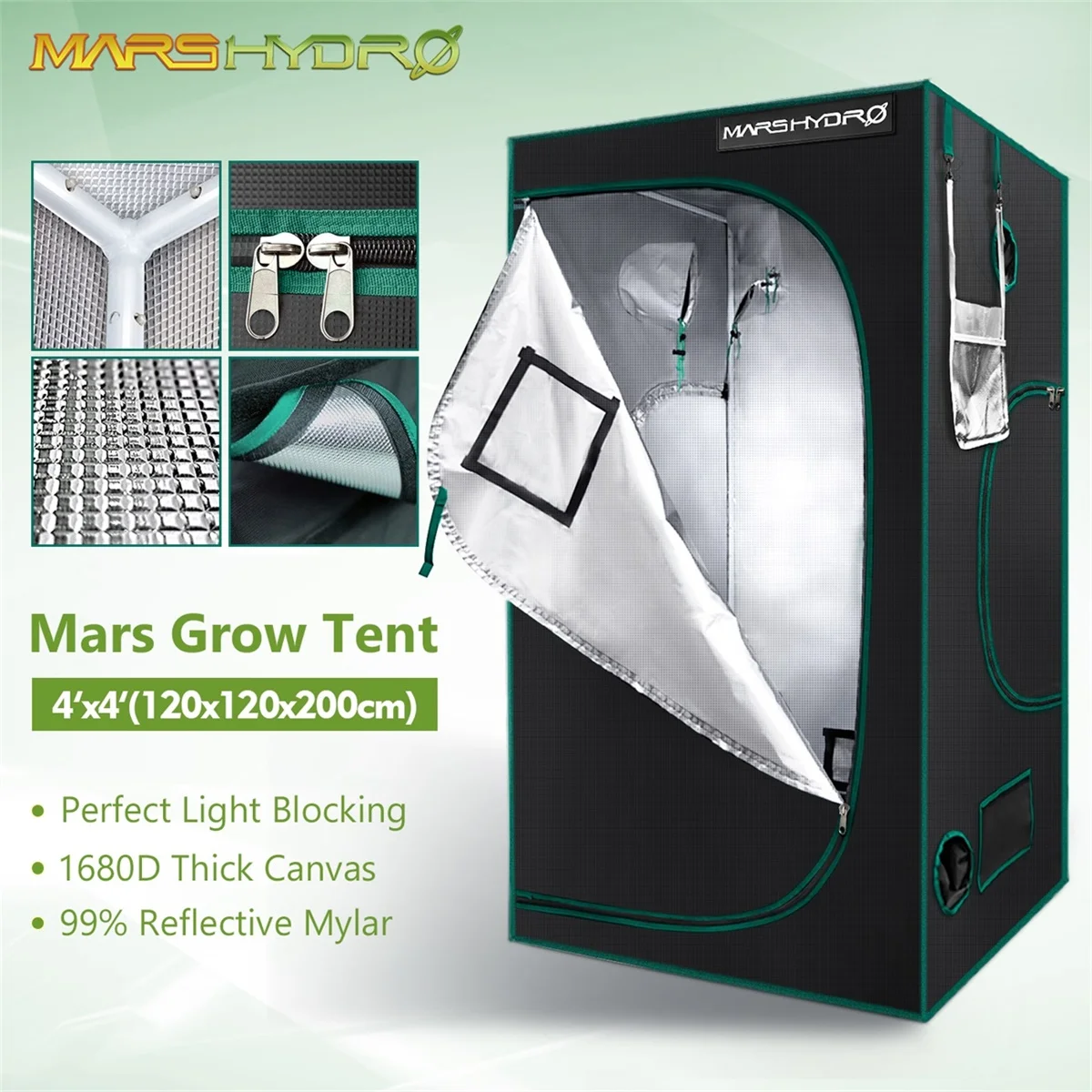 120x120x200cm Grow Tent 1680D for Hydroponics Lamp Indoor Garden Waterproof Reflective Mylar Greenhouse Plant Non-toxic