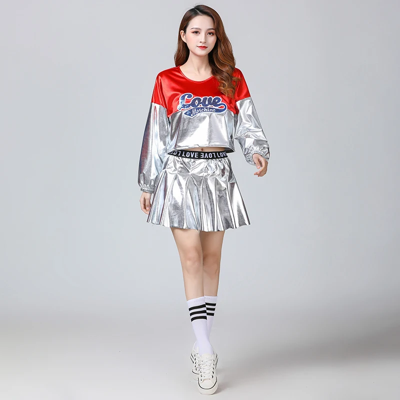 

Cool Red Sliver Fashion Stage Performance Costume Street Hip Hop Dancing Clothes Adult Long Sleeves Jazz Dance Costumes Suit