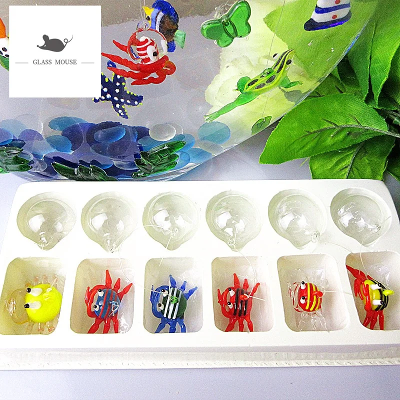 Плавающая стеклянная фигурка мини краба для аквариума лампа ручной работы рыб