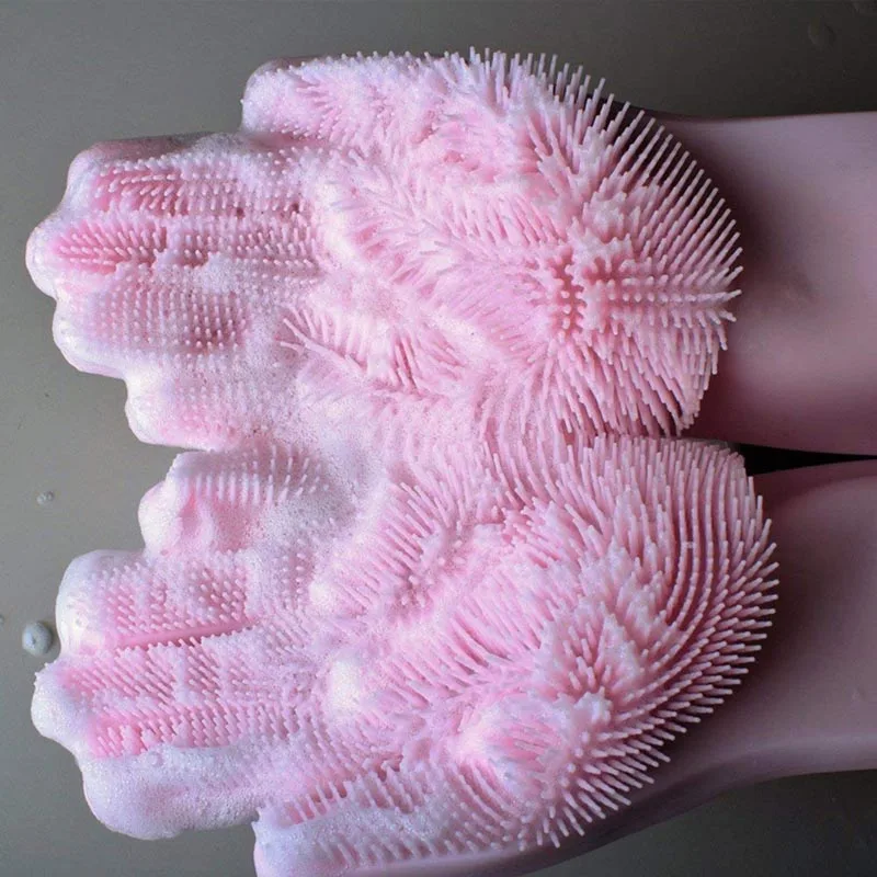 

1Pc Home Kitchen Bathroom Cleaning Gloves Silicone Cleaning Brush Scrubber Gloves Heat Resistant Scrub Cleaning Tools
