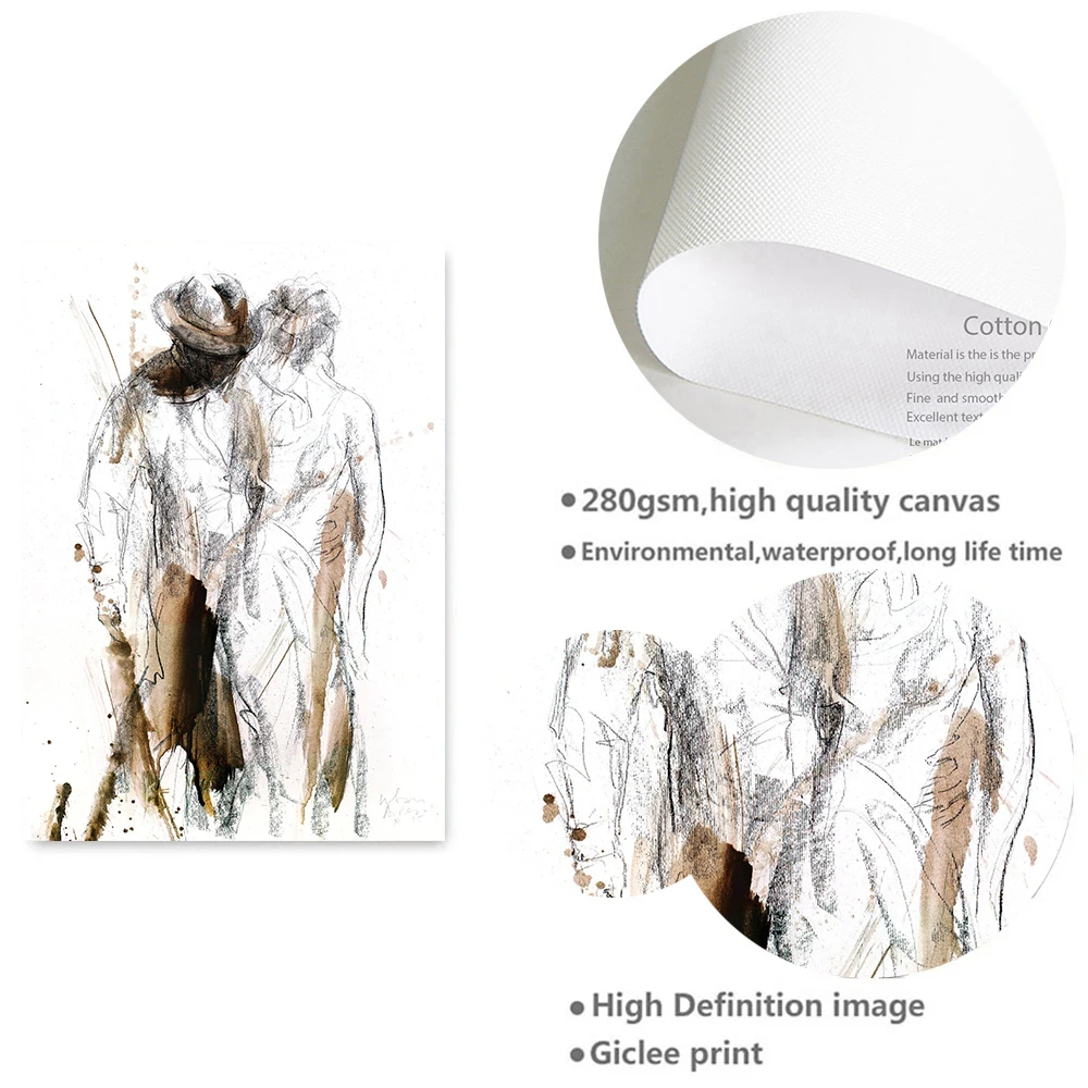 Абстрактная парная Художественная Картина на холсте Черно-белая Обнаженная