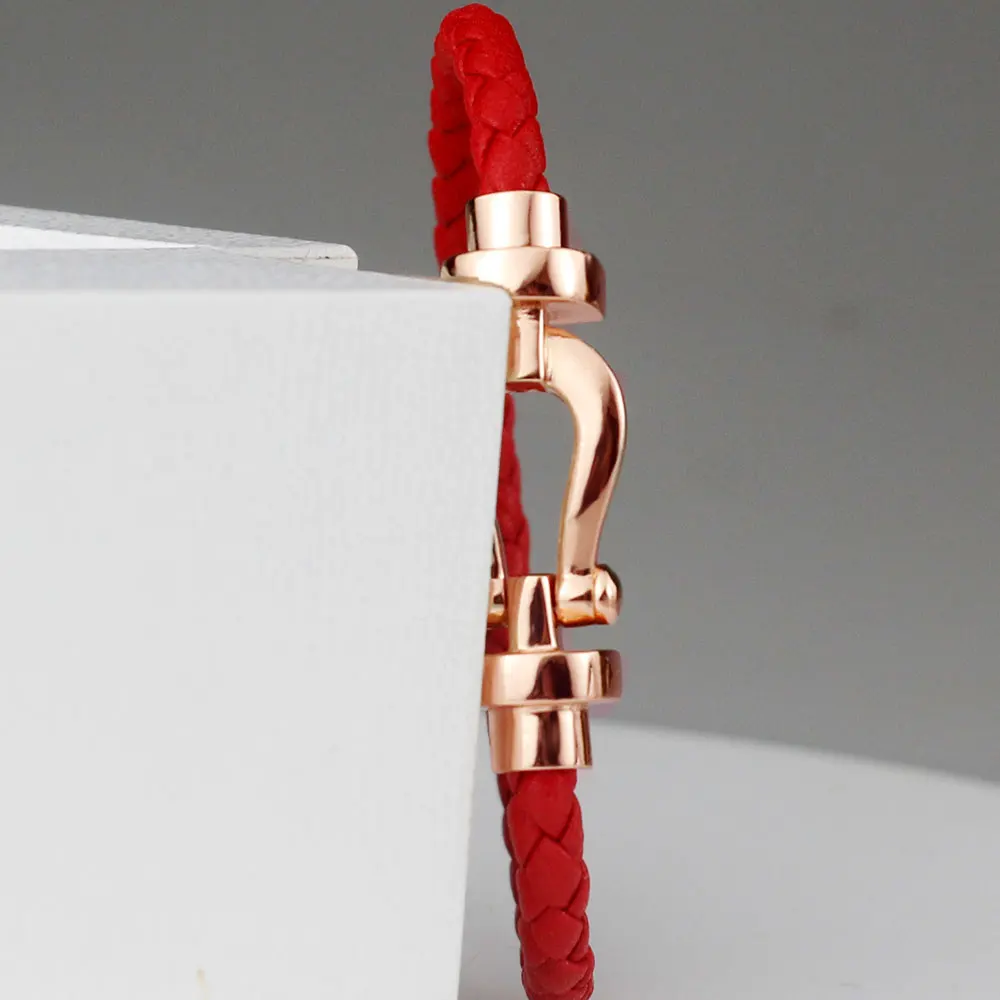 

KT Jewelry Luxury Bracelets High Quality 1:1 LOGO Classic Horseshoe Red Leather Bracelets fred Jewelry For Couples