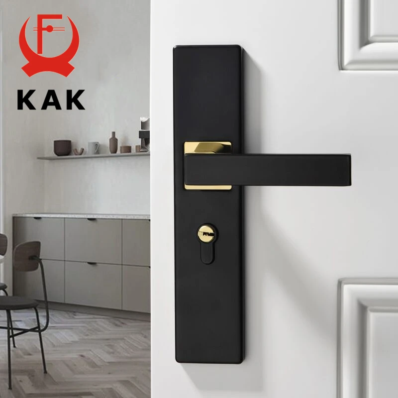 

KAK American Black Mute Bedroom Door Lock with Keys Security Entrance Door Handle Lock Anti-theft Interior Door Knobs Lock