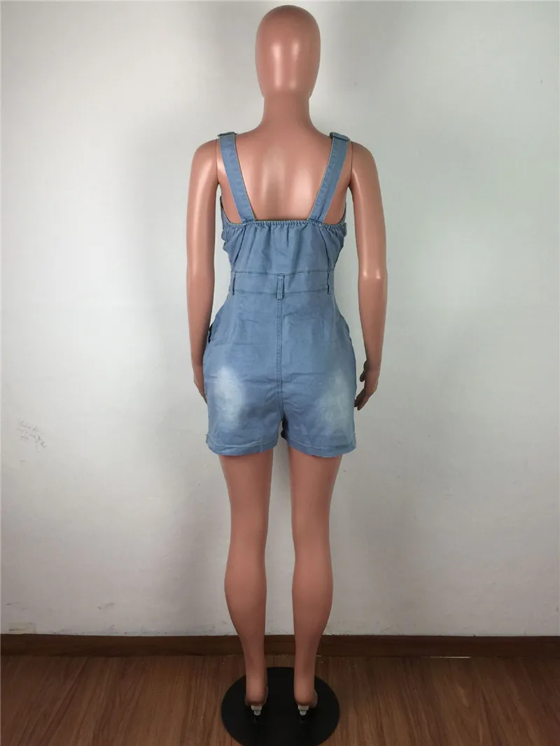 

Sexy Ripped Hole Denim Overalls for Women Summer Jumpsuit Female Salopette Straps Jean Rompers Button Club Party Playsuit Shorts