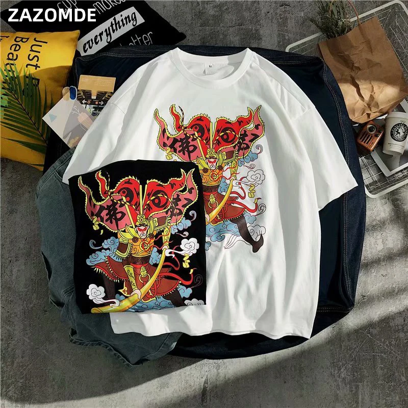 Футболка ZAZOMDE мужская с мультяшным принтом хлопковая уличная одежда в стиле хип