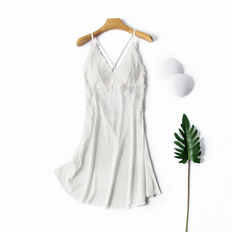 

Lace Strap Nightgown Sexy Sleep Dress Women Nightdress Satin Intimate Lingerie Perspective Home Dressing Gown Nightwear