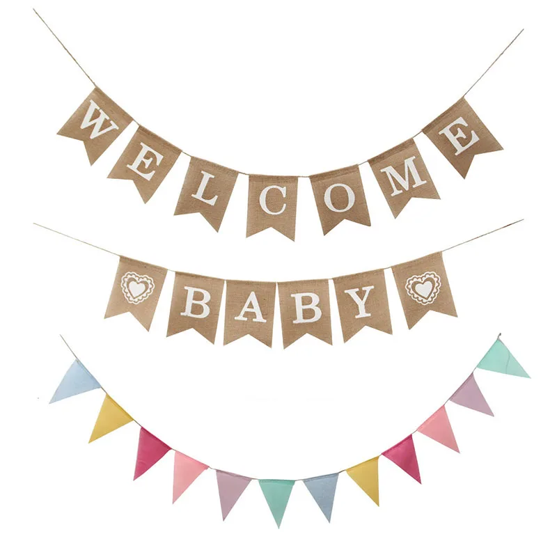 

Linen Pull Flag Jute Bunting Party Decoration Colorful Banners Baby Shower Birthday Wedding Hanging Flags Party Supplies Decor