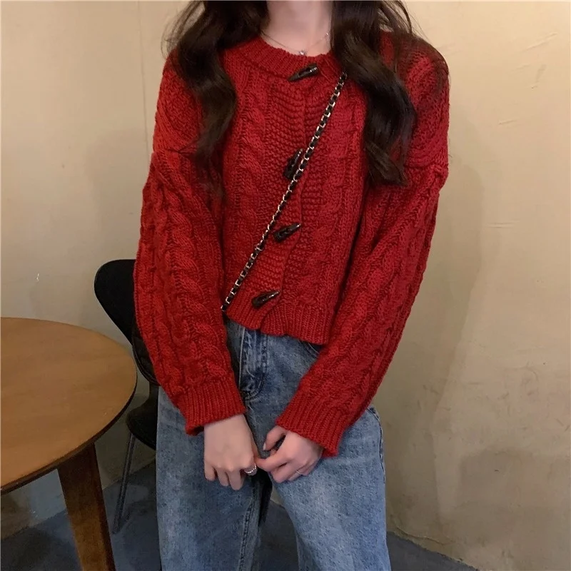 Unif Cardigan Sweater Women's Korean Version Loose Outer Wear Red Chic Long Sleeved Coat Jum |