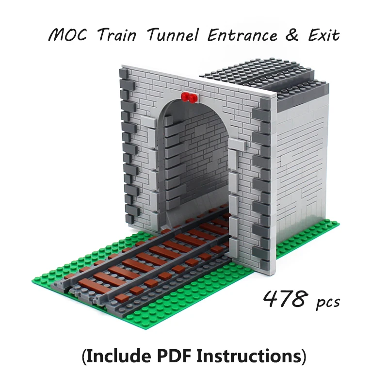 

Building Block 478 Pcs MOC Train Tunnel Exit/Entrance Model Set Mountain Railway Track Compatible 53401 City Train Parts DIY Toy