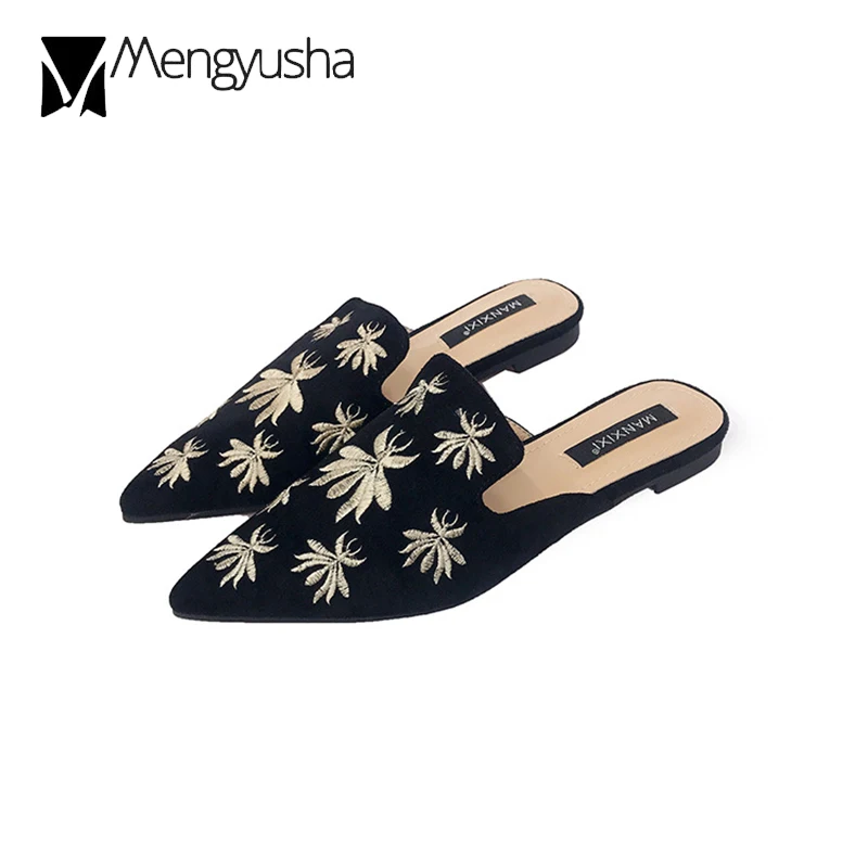 2019 г. Осенние закрытые тапочки шлепанцы с острым носком женские бархатные