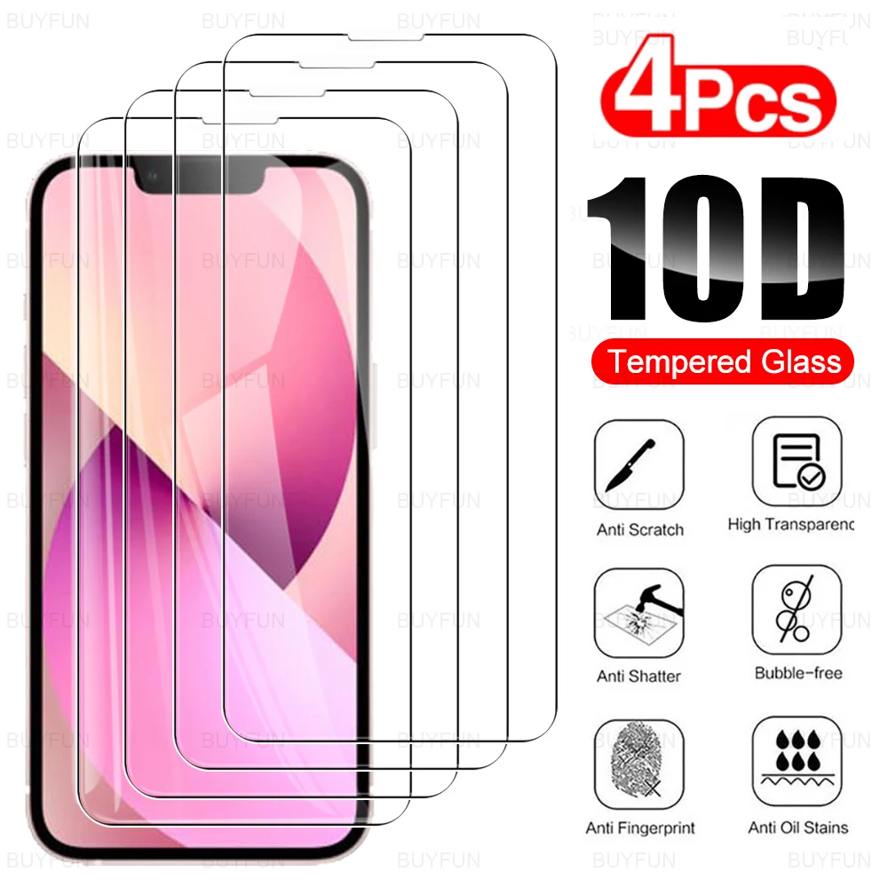 

4PCS 10D Temepred Glass For iPhone 13 Pro Max Screen Protective Glass For iPhone13 Pro Max ipone 13 mini 13Pro Clear HD Film
