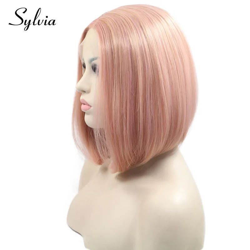Sylvia Candy розовые короткие прямые синтетические парики на шнурках спереди из