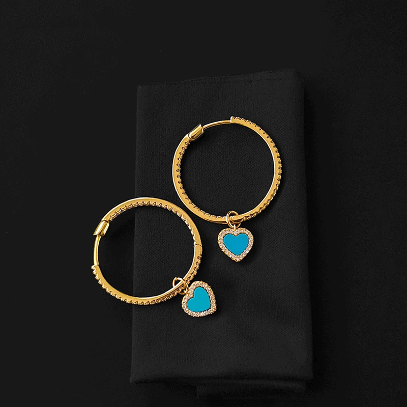 

S925 sterling silver Moroccan blue love heart ring earrings, a pair of popular temperament event banquet simple lover gift