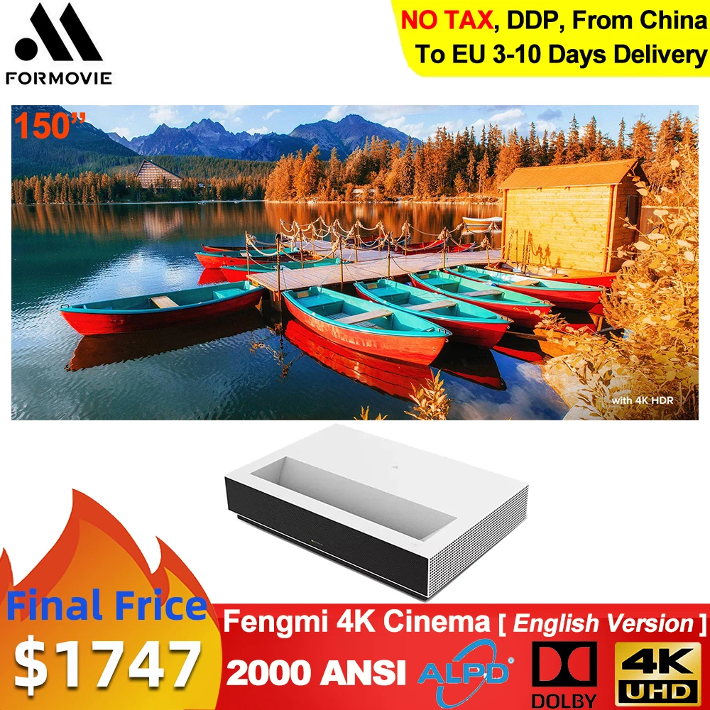 Youpin Fengmi для кинотеатра 4K лазерный проектор 2000 ANSI 150 дюйма MIUI телевизора Умный домашний кинотеатр с поддержкой