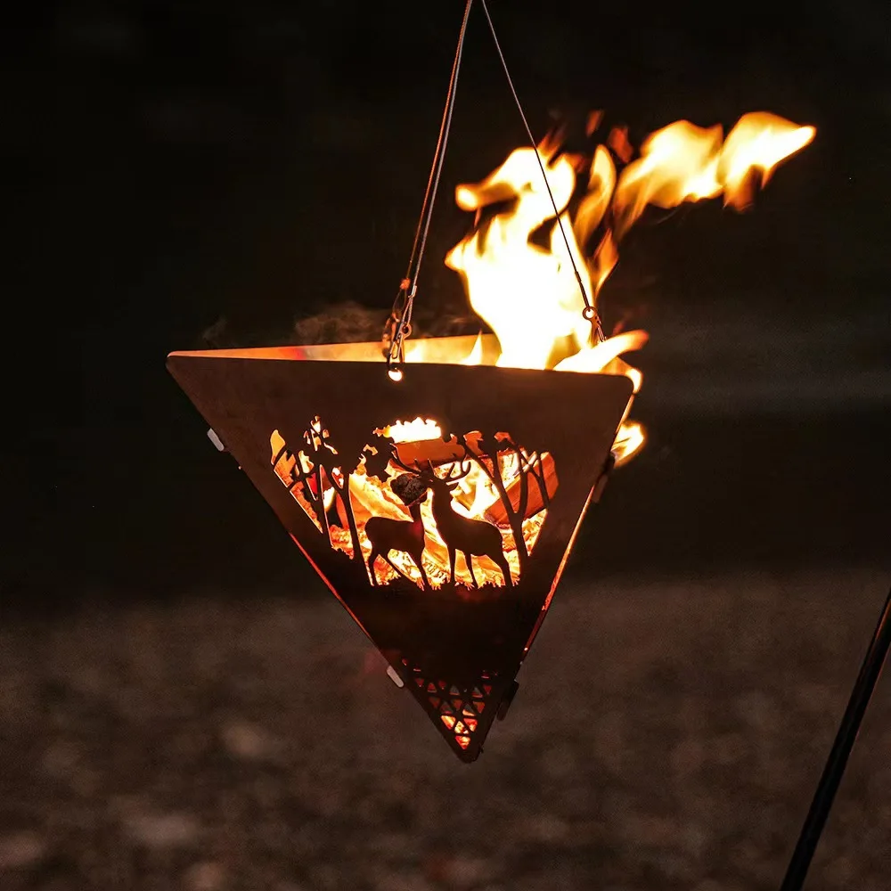 

Camping Campfire Hanging Triangle Stove Set Stainless Steel Picnic BBQ Bonfire Wood Charcoal Burning Stoves Camping Accessories