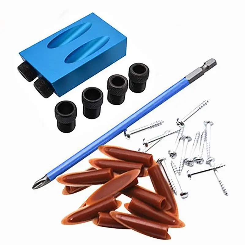 

28PCS Woodworking Pocket Fixture Kit 6/8 / 10mm Angle Drilling Guide Set Puncher Locator DIY Woodworking Tools