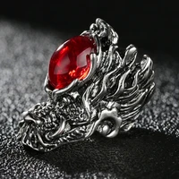 creative dragon shape big red crystal ring for men cool biker punk rock rap rings for male accessories for nightclubs ba