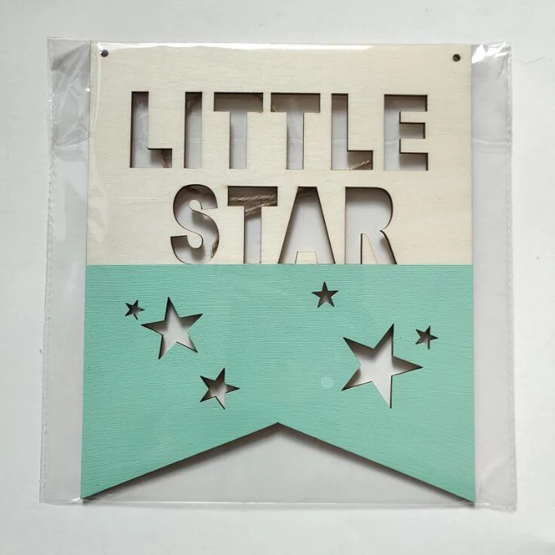 green Littlle star Лозунг баннер в скандинавском стиле Детская комната Декор гирлянда орнамент талисман деревянный подвесной Декор реквизит для фотосессии - Цвет: green Littlle star