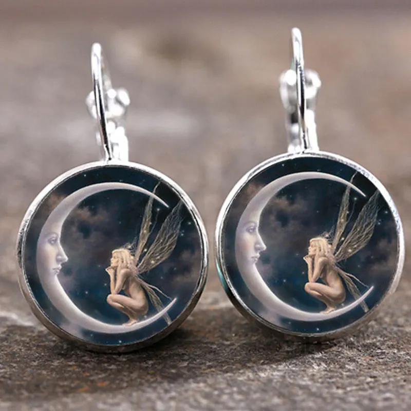 

1 pair Fairy Trendy Glass Cabochon 18 MM Lever Back Moon Women 2021 Earrings Stainless Steel&Wedding Earrings Fashion Jewelry