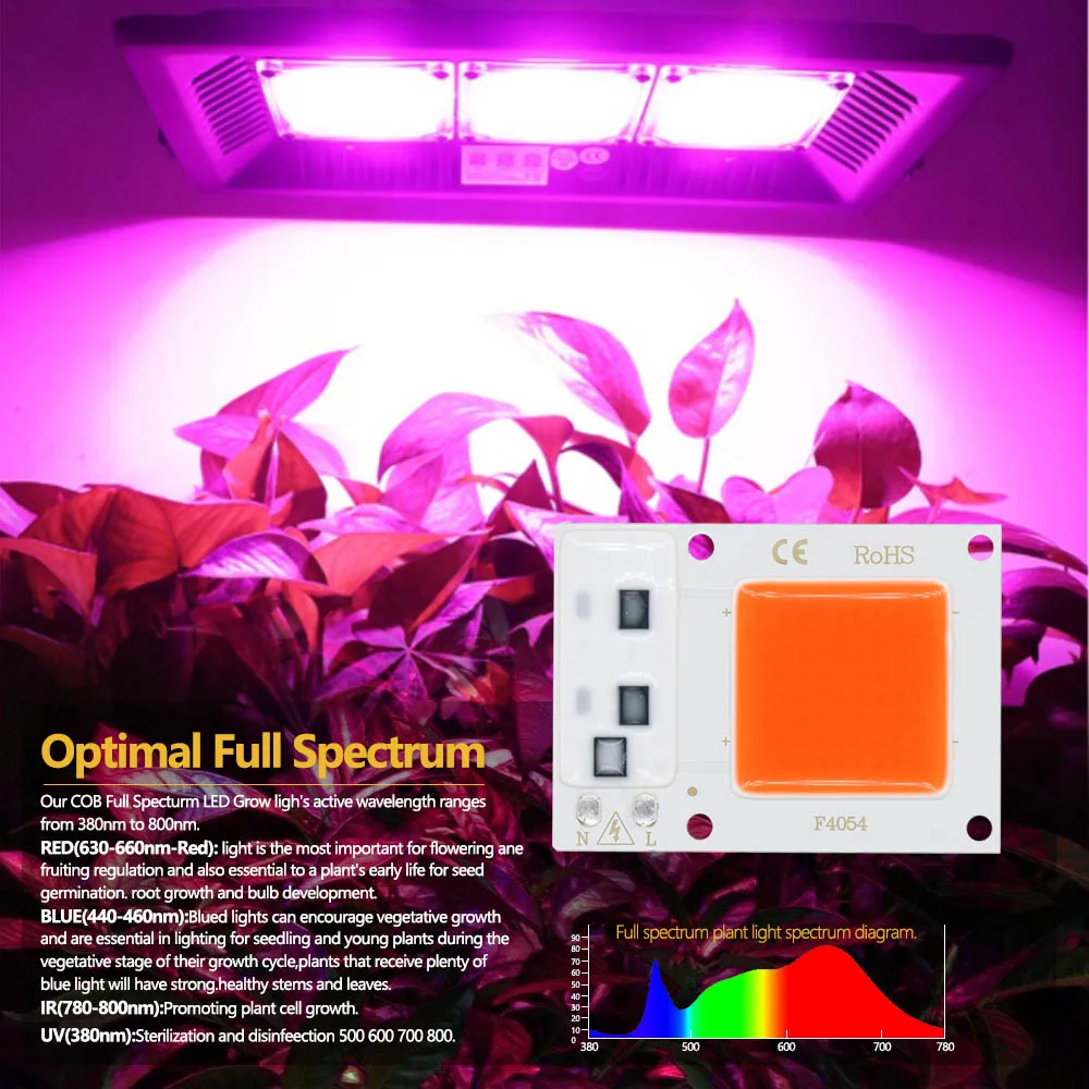 

10pcs LED COB Chip Phyto Lamp Full Spectrum No Need Driver AC220V 10W 20W 30W 50W For Cold/ Warm White LED Spotlight Floodlight