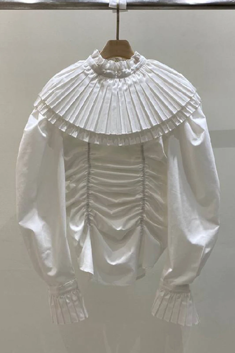 

2020 Autumn and Winter New Design Solid Stand Wood Ear Court Style Shirt Blouse Women D121