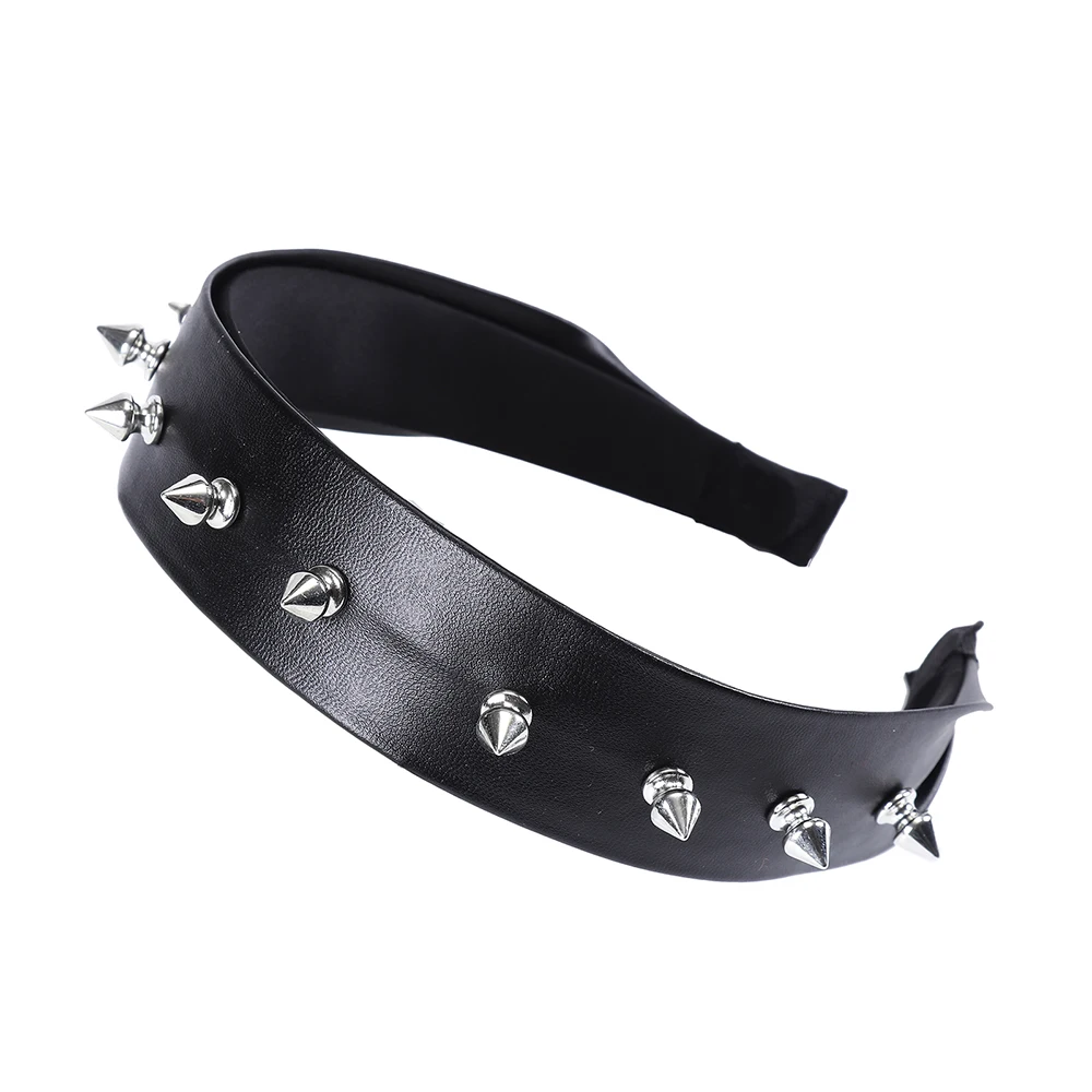 Black Rivet MOLANS Новые Искусственные кожаные повязки на голову Eleg простые 4 см ширина искусственная кожа женские повязки для волос модные широкие обручи для волос женские повязки на голову - Цвет: Black Rivet