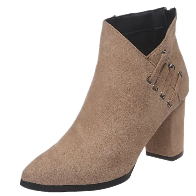 

High Heel Fashion Boots Women's Autumn Pointed Toe Thick Heel Ankle Boots