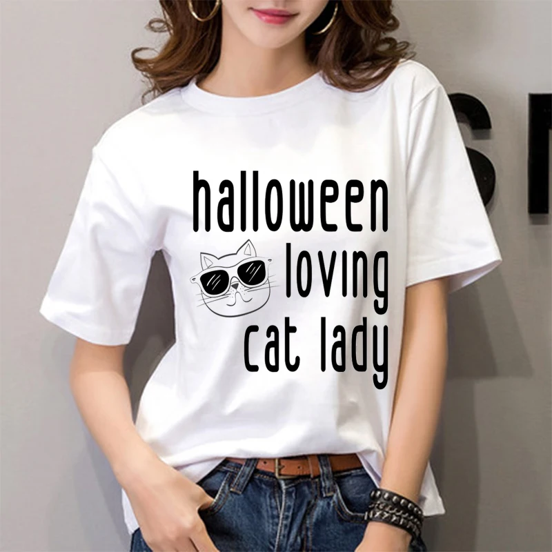 Женская футболка с принтом влюбленной кошки на Хэллоуин летние женские модные