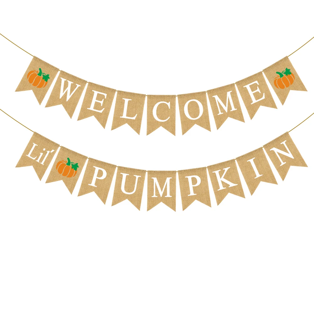 Джутовый мешковины Добро пожаловать маленький баннер с тыквами осень ребенок