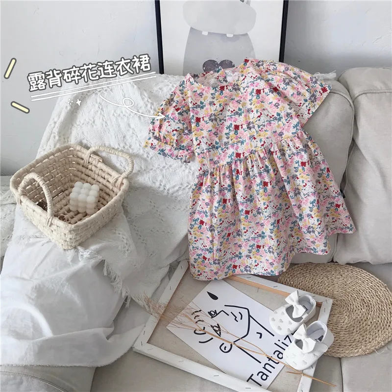 

Girl Crushed Flower Dress 2021Children's Clothing Summer New Floral Girl's Dress Korean Backless Baby Princess Dress Kids' Dress
