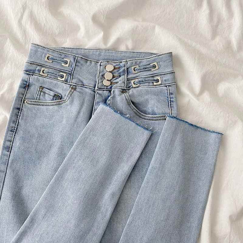 

Women's Jeans 2021 Spring Casual High Waist Femme Denim Trouser Streetwear Vintage Washed Versatile Straight Skinny Pants