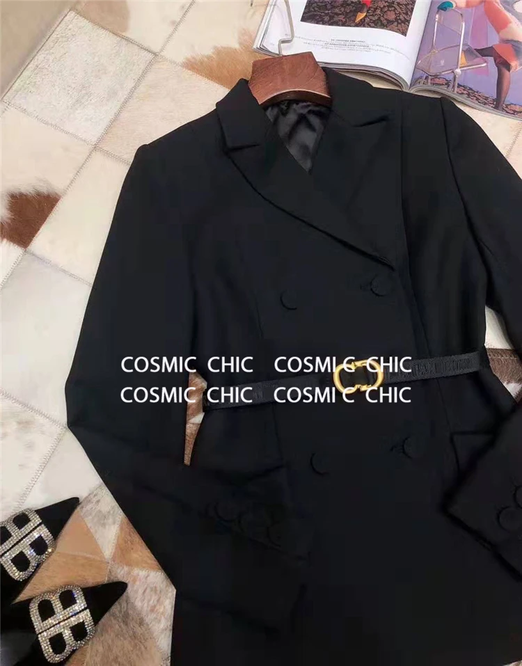 Cosmicchic, Женский Осенний Блейзер, юбка, комплект из 2 предметов, шерстяная куртка с длинными рукавами и поясом, красная клетчатая сетчатая юбка, Плиссированные Юбки-миди, костюм