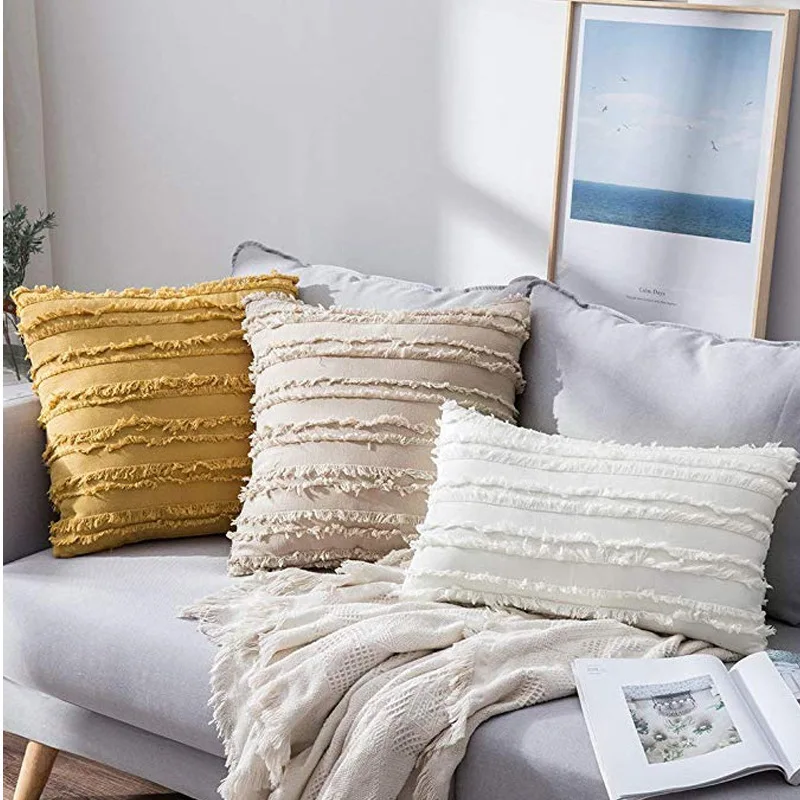 

Boho Style Bed Pillowcover Cotton Canvas Tufted Embroidery Throw Cushion Cover Living Room Office Decoration Pillowcase 40804