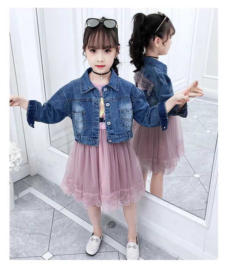 

Fashion Girls Clothing Suit Autumn 2020 Denim Jacket+Princess Dress Kids Clothes 2pcs Sets Child Teen Girls Long Sleeve Costume