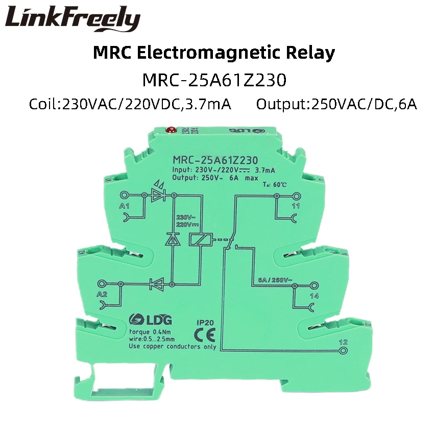

MRC-25A61Z230 230VAC/220VDC Coil Mini Electromagnetic Contact LED Relay Interface 6A 250VAC/DC Load Voltage Control Relay Board