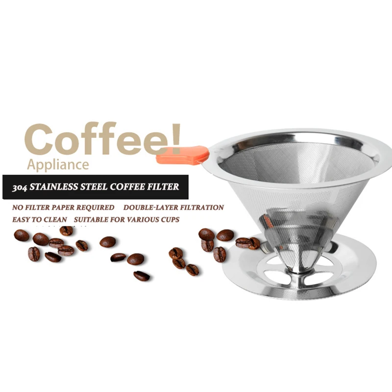 

Double Layer Coffee Filter 304 Stainless Steel Drip Coffee Holder Funnel Baskets Reusable Coffe Filters and Stand Coffee Filter