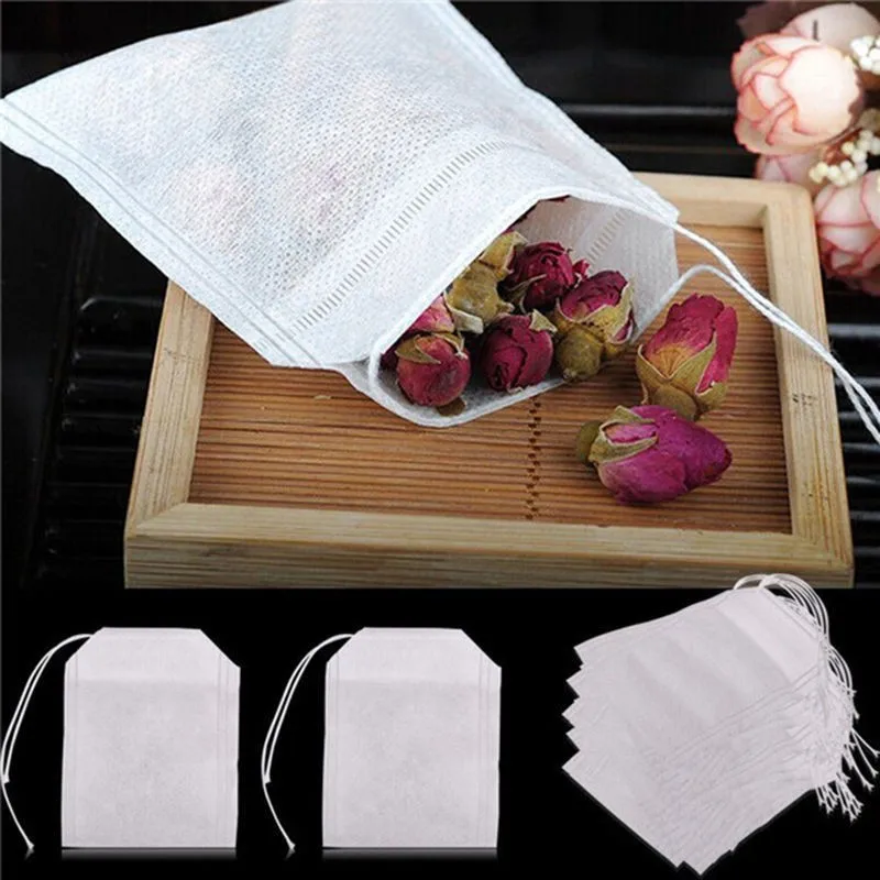 

100Pcs Teabags Food Grade Non-woven Drawstring Empty Filter Bags For Herb Loose Tea Bags Home Pouches Tools