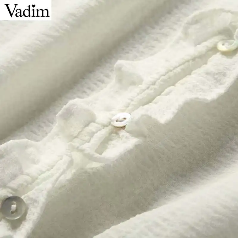 Vadim Женская однотонная шифоновая блузка с оборками длинным рукавом