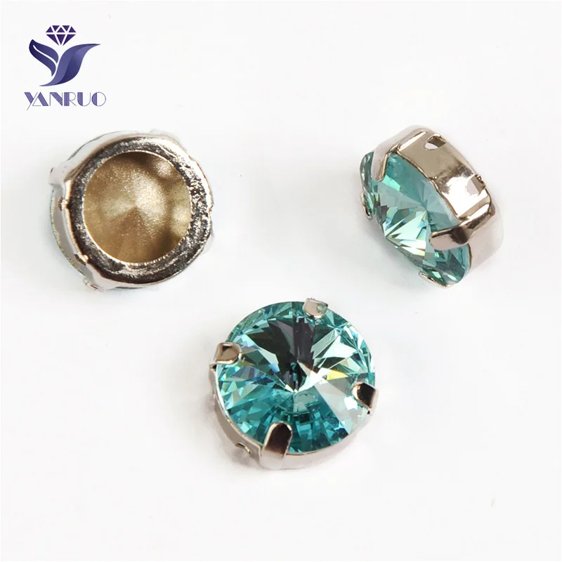 Aquamarine Yanruo 1122 стакан Rivoli Strass хрустальные маскарадные камни металлическая установка DIY заостренный назад пришить стразы для поделок - Цвет: Aquamarine