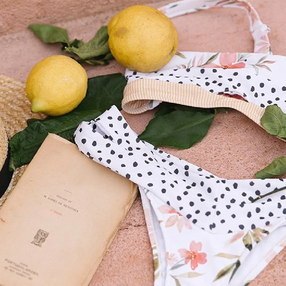 

New Biquini Floral Swimwear Women Bathing Suit Dot Swimsuit Push Up Bikinis Female Bandeau Bikini Set