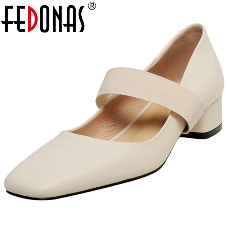 

FEDONAS Mary Jane Thick Heels Pumps Femle 2021 Spring Summer Quality Shoes Woman Heels Genuine Leather Working Basic Shoes Woman