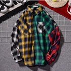 Удобная рубашка с длинным рукавом в японском стиле Харадзюку, винтажная клетчатая рубашка в стиле пэчворк, фланелевая рубашка в клетку на весну и осень, повседневная мужская рубашка MCL249