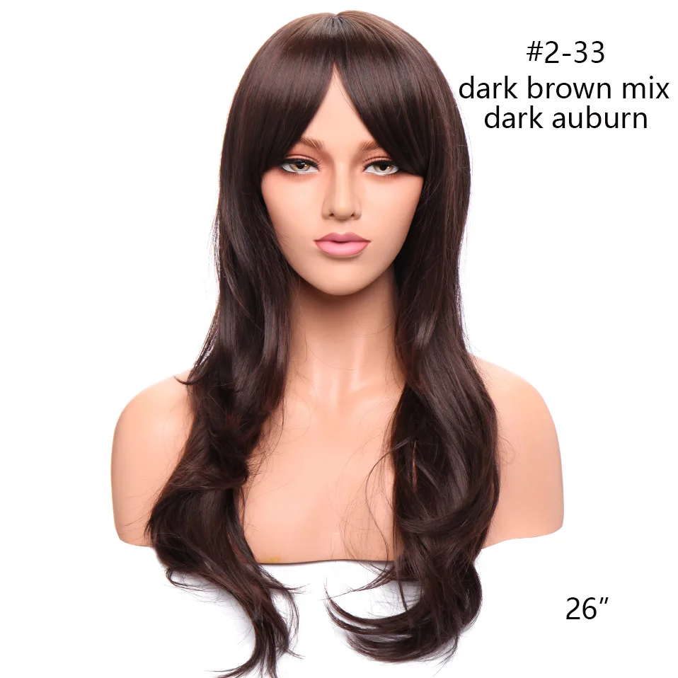 dark auburn mix SNOILITE парик с длинными прямыми волосами с челкой синтетический Омбре черный коричневый цвет волосы парики термостойкой, без клея косплей парик для женщин - Цвет: dark auburn mix