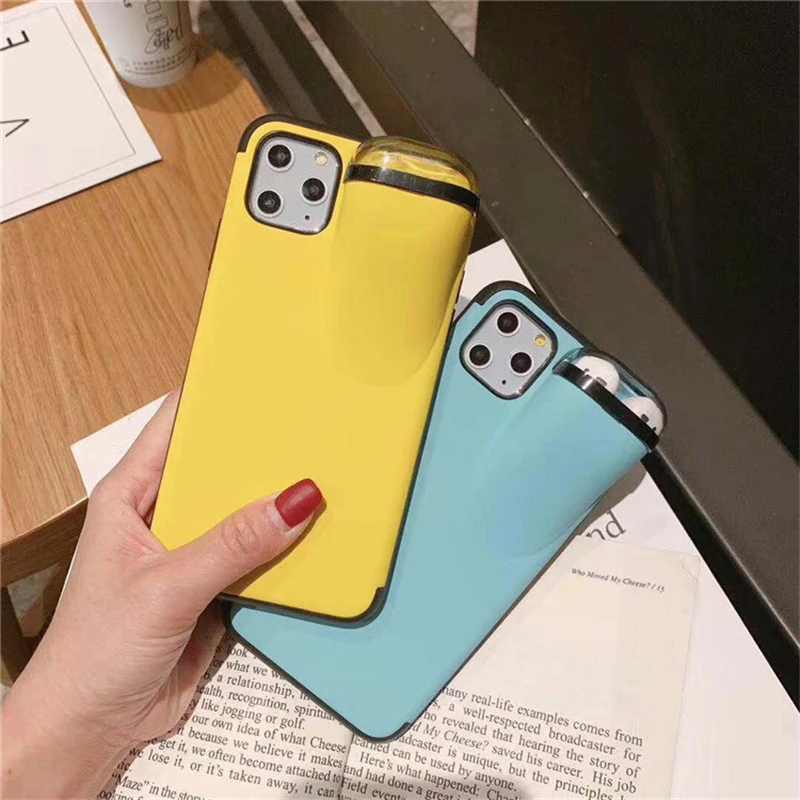 2 в 1 силиконовый чехол для телефона для iPhone 11 Pro Max Xs Max Xr X 10 8 7 Plus с держателем AirPods чехол для телефона AirPods Прямая поставка