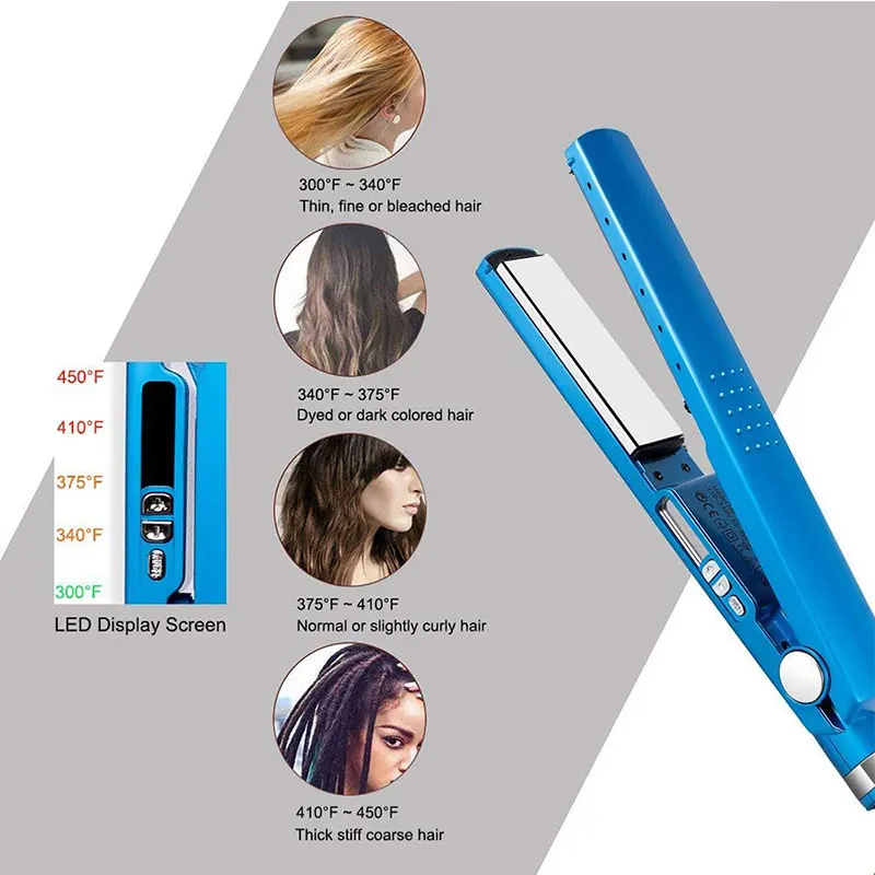 

Nano Titanium Plate Hair straightener Flat Iron Temperature 450F Hair Straightening Iron Professional Hair Tooling