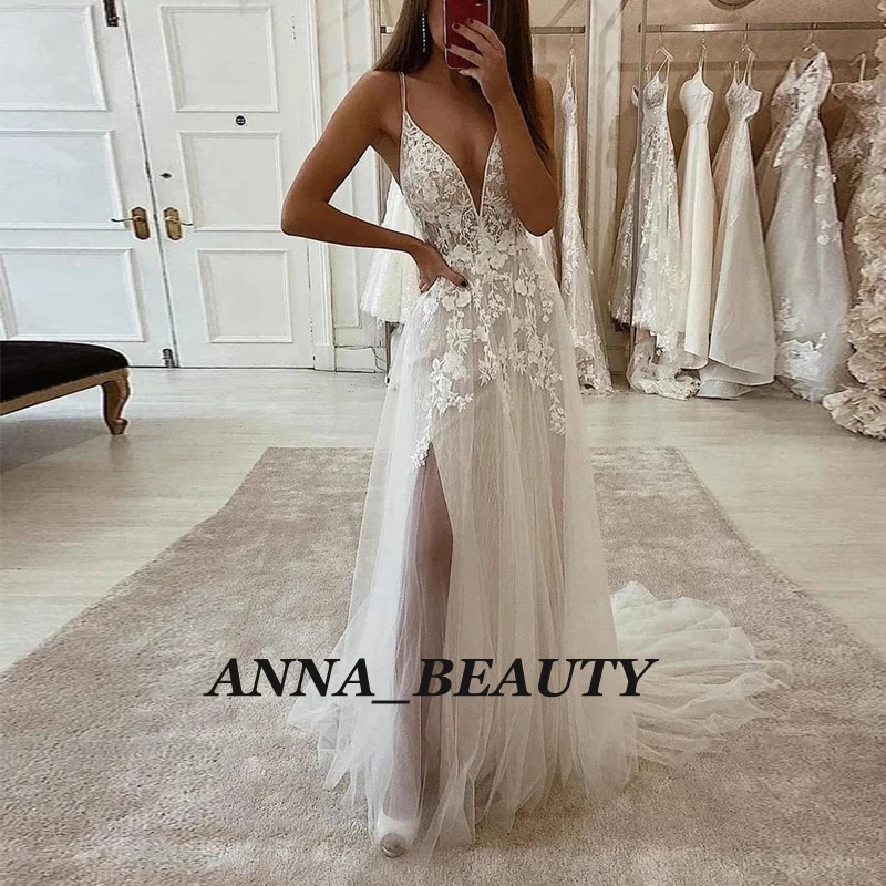 

Пляжное свадебное платье в стиле бохо с цветочным принтом и V-образным вырезом, высокий разрез, Vestido De Noiva Robe De Mariee Dubai Arabic
