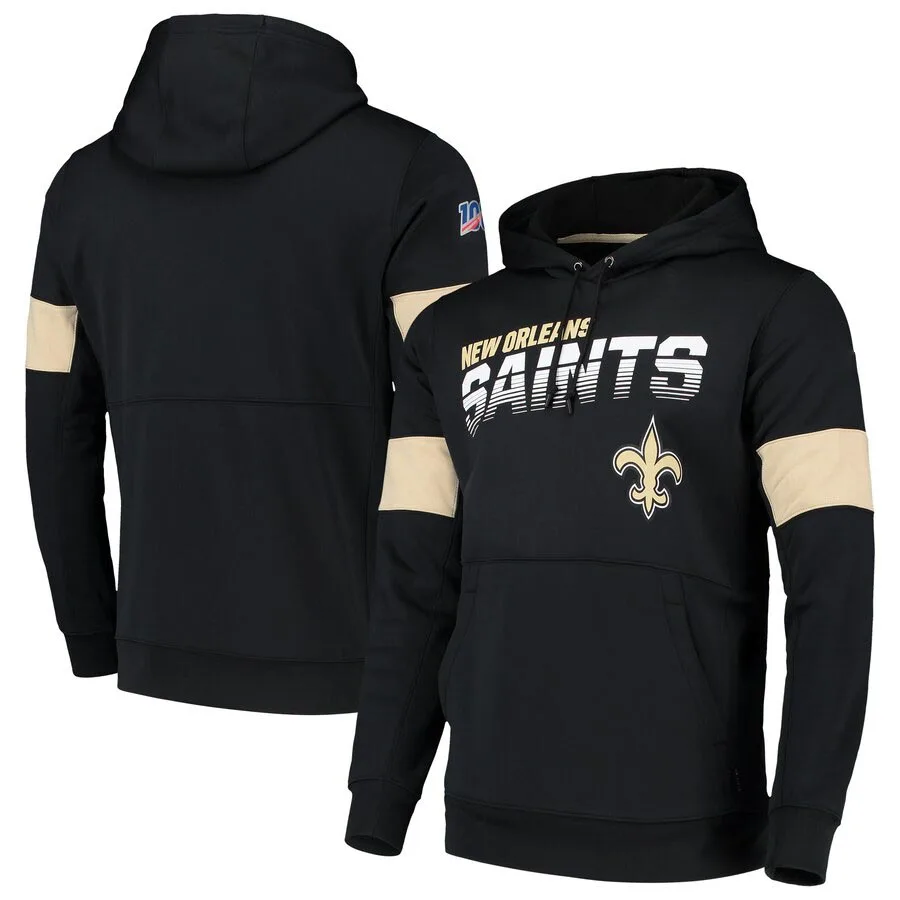 

New Orleans Sideline Team Logo Saints Men Performance Pullover Black Hoodie