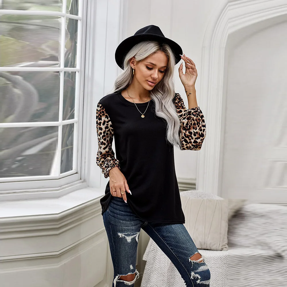 

Women Blouses Fashion Leopard Print O Neck Blouse Autumn Long Sleeve Shirts Party Ladies Clothes Womens Blouses And Tops